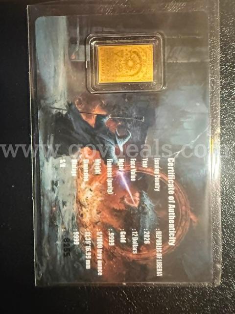 2026 Republic of Liberia "The Magician" 1/1000 oz Gold Coin Bar WITH COA