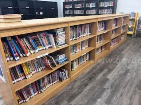 Large double-sided wooden bookshelf