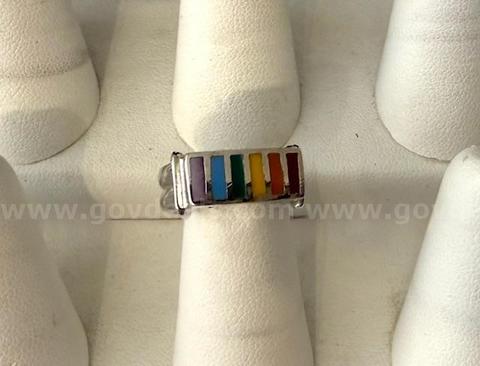 Ladies, Rhodium, Size 5 Rainbow Ring