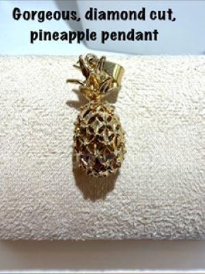 Beautiful, Diamond Cut, Real 24k Gold FIlled, Pineapple Pendant