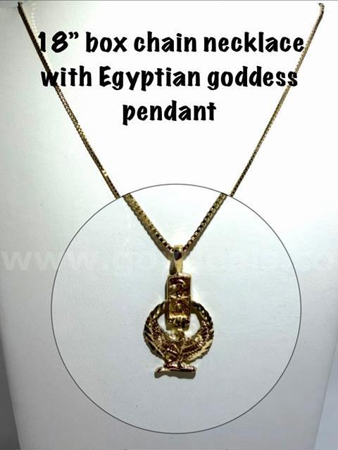 Unique, Real 24k Gold Filled, 18 Inch, Box Chain Necklace, W/Egyptian Goddess Pendant