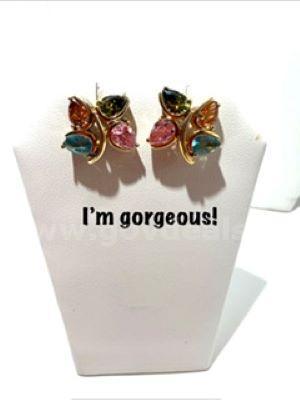 Beautiful, CZ, Multi-Color, Real 24k Gold Filled, Stud Earrings