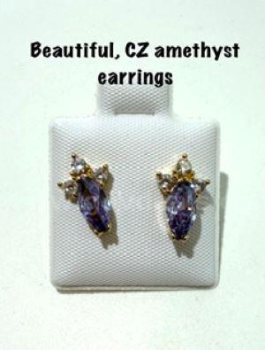 Beautiful, Real 24k Gold Filled, Amethyst, CZ Earrings