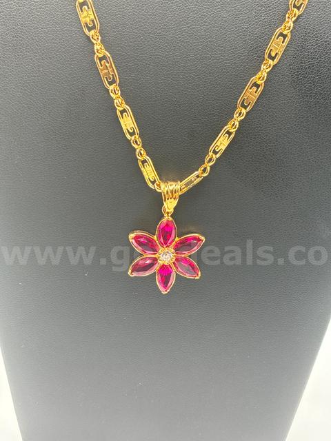 Beautiful, Ruby Blossom Marquise Flower Pendant on an 18β Mariner Link Chain, 24K Real Gold Filled.