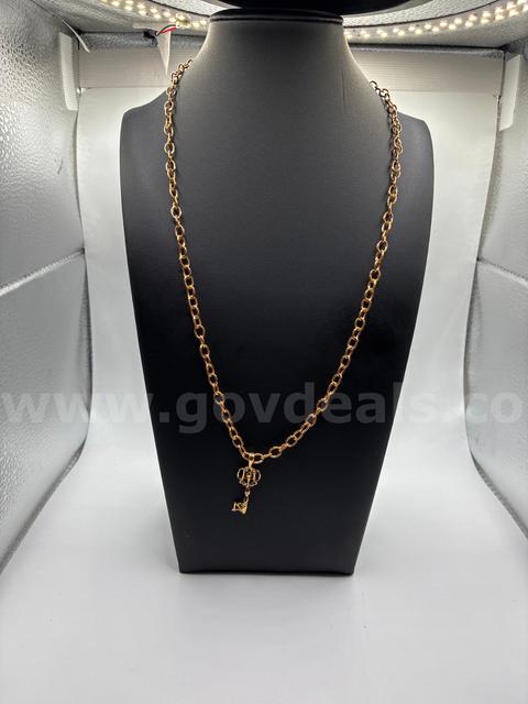 Beautiful,  22” Link  Necklace W/ Key Pendant, 24K Gold Filled.