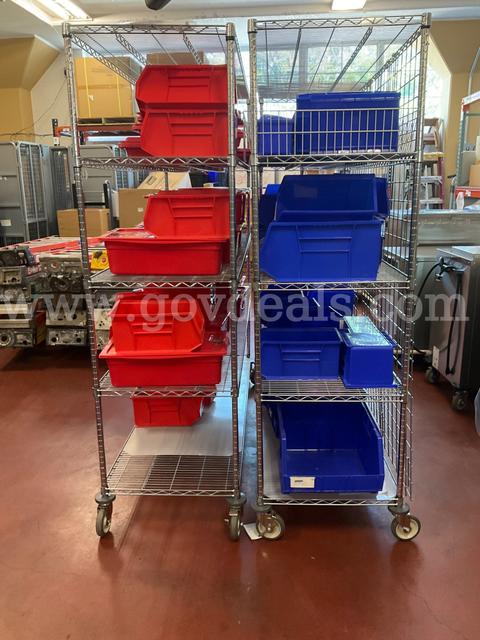 Lot of 2-  Medical Containers on Metal Racks
