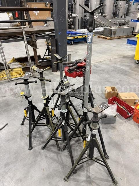 Pipe Stands and Jacks, Adjustable, with Rollers and Chain Vise, Qty 8 Stands