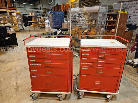 Lot of 2 medical carts w/IV poles