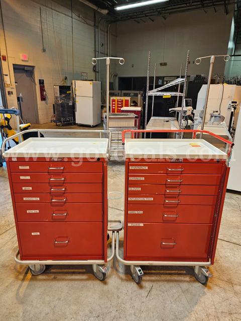 Lot of 2 medical carts w/IV poles