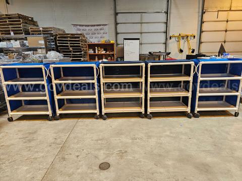 Lot of 5 - PVC Linen Carts W/Covers & 3-Removable Shelves - 3ft. Wide  4ft. Tall