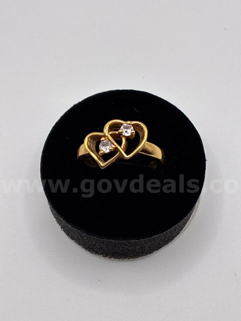 Beautifully, Double Heart CZ Ring, Ladies, Size 7.5, 24K Gold Filled.