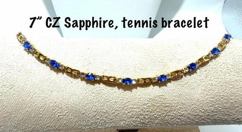 Gorgeous, Ladies, 7 Inch, Real 24k Gold Filled, CZ, Sapphire Tennis Bracelet