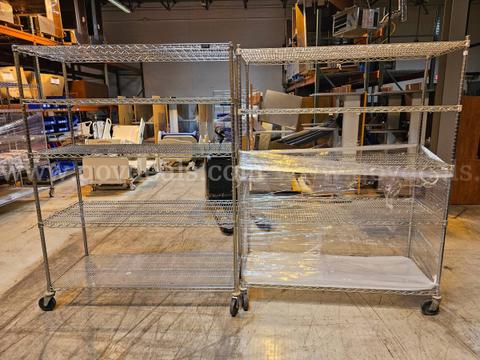 Lot of 2 - Metal Racks On Wheels - 5 Ft. Wide  X   6 Ft. Tall