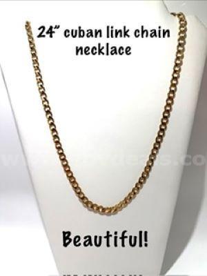 Real 24k Gold Filled, 24”, Full Cuban Link Chain Necklace