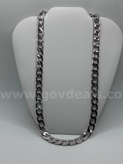 Beautiful Rhodium Clad (Silver), 24” Large Curb Link Necklace.
