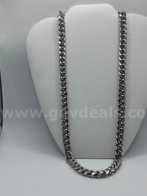 Beautiful Rhodium Clad (Silver), 24 Inch “Heavy” Cuban Link Necklace.