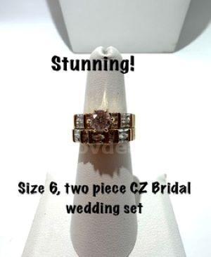 Gorgeous, Ladies, Size 6, Real 24k Gold Filled, 2 Piece, CZ, Bridal Wedding Set