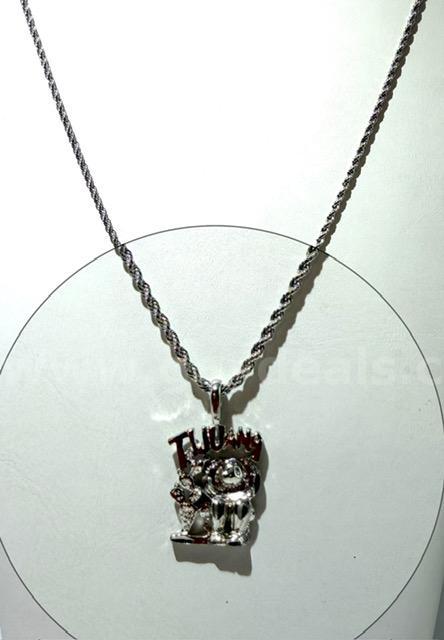 Rhodium Clad (Silver), 2MM, 20 Inch, Diamond Cut Rope Chain W/Tijuana Pendant