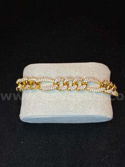 Stunning, 8 Inch, Iced-out Mariner Link Bracelet, 1.4oz, 24K Gold Filled