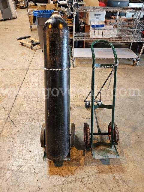 Lot of 3 - One Empty Gas Cylinder W/Two Gas Cylinder Hand Trucks.
