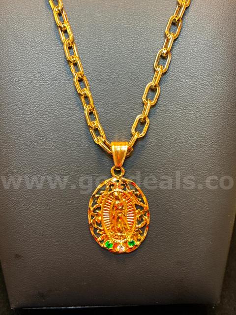 Gorgeous, 22”, Paperclip Link Necklace with Virgin of Guadalupe Filigree Pendant, 24K Real Gold Plated.
