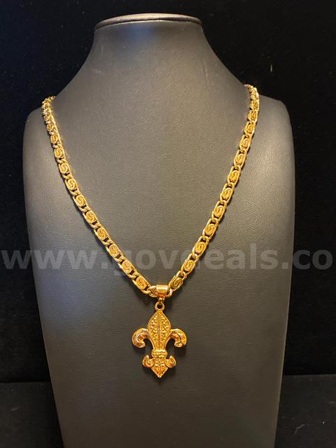 Gorgeous, Real 24k Gold Filled, 24β, Byzantine Chain with Fleur-de-Lis Pendant.