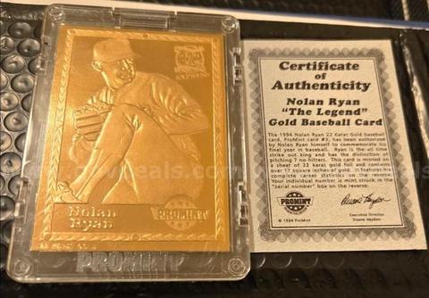 Nolan Ryan 1994|22K Gold foil Player Baseball Card Contains Over 17 Square inches of Gold foil.
