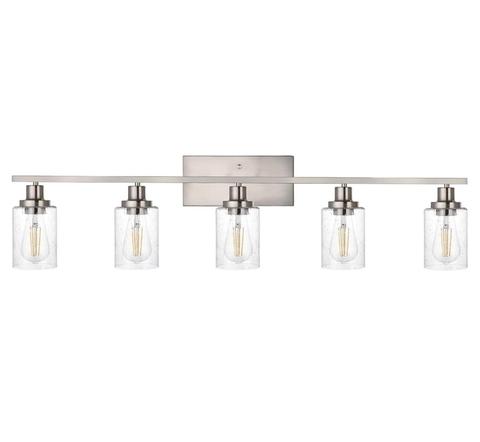 Brand New - Brushed Nickel Bathroom Light Fixtures 5-Light Bathroom Vanity Light with Clear Glass Shade