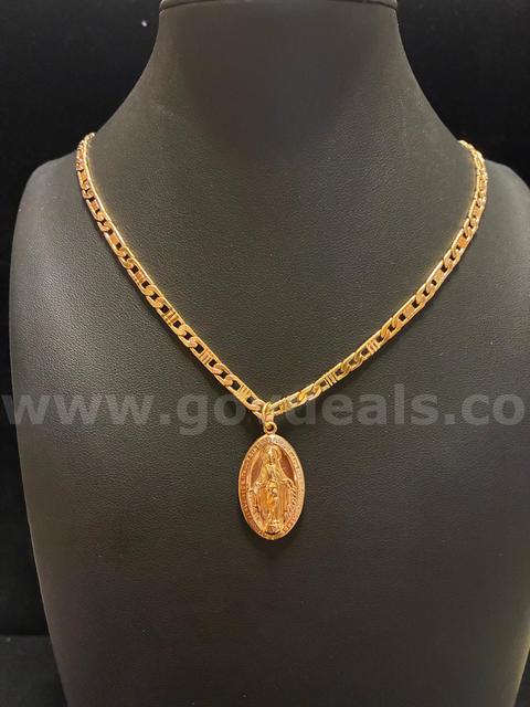 Elegant, Our Lady of Grace Miraculous Pendant W/ 24” Necklace, 24K Real Gold Filled.