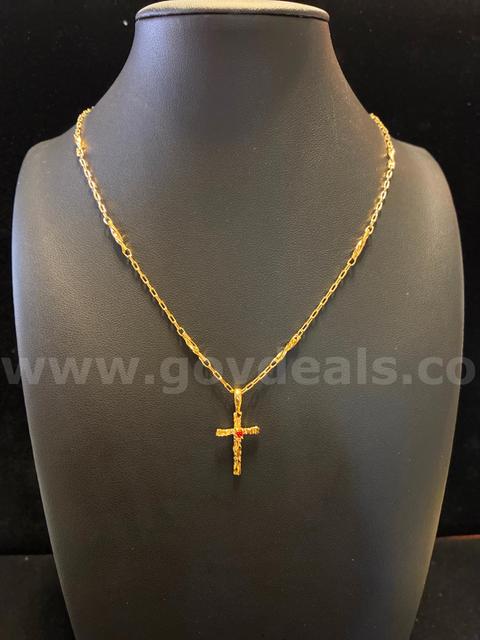 Elegant, 20” Twisted Infinity Station Necklace W/ January Birthstone CZ Cross Pendant, 24K Real Gold Filled.