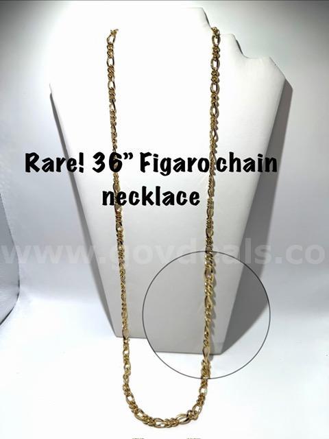Rare! 36 Inch, Real 24k Gold Filled, Italian Figaro Chain Necklace