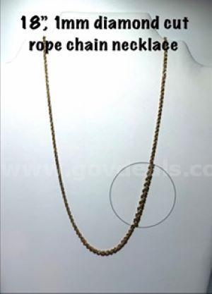 Attractive, 18 Inch, 1MM, Real 24k Gold Filled, Diamond Cut Rope Chain Necklace