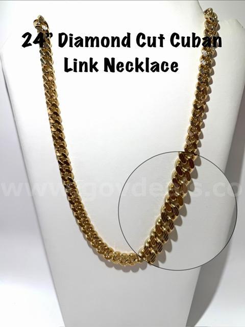 Stunning, 24 Inch, Heavy, 24k Gold Filled, Diamond Cut Cuban Link Chain Necklace