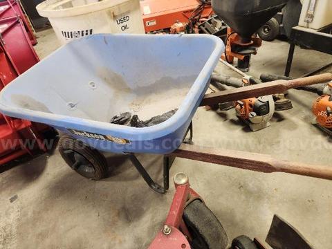 Lot of (1) Plastic Oil Collection Tub and (1) Wheelbarrow.