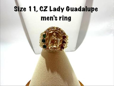 Gorgeous, Men's, Size 11, 24k Gold Filled, CZ, Lady Guadalupe Ring