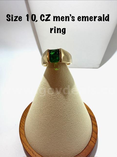 Beautiful, Men's, Size 10, 24k Gold Filled, CZ Emerald Ring