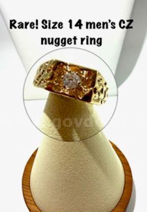 Beautiful, Men's, Rare, Size 14, 24k Gold Filled, CZ Nugget Ring