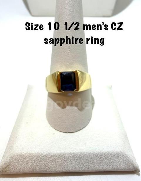 Beautiful, Men's, Size 10 1/2, 24k Gold Filled, CZ Sapphire Ring