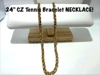 Absolutely Gorgeous! 24 Inch, 24k Gold Filled, CZ Tennis Bracelet Necklace