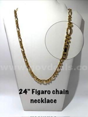 Beautiful, 24 Inch, 24k Gold Filled, Italian Figaro Chain Necklace