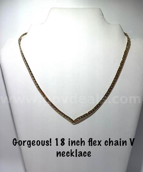 Gorgeous, 18 Inch, 24k Gold Filled, Flex Chain "V" Necklace