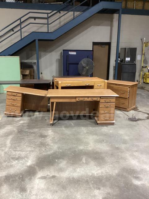 Set of 4 Desks and 3 Cubby File Boxes
