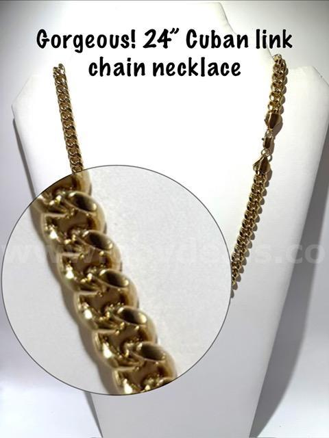 Gorgeous, 24 Inch, 24k Gold Filled, Heavy Full Cuban Link Chain Necklace