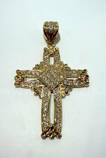 Large, 24k Gold Filled, CZ Cross Pendant, (Chain Not Included)