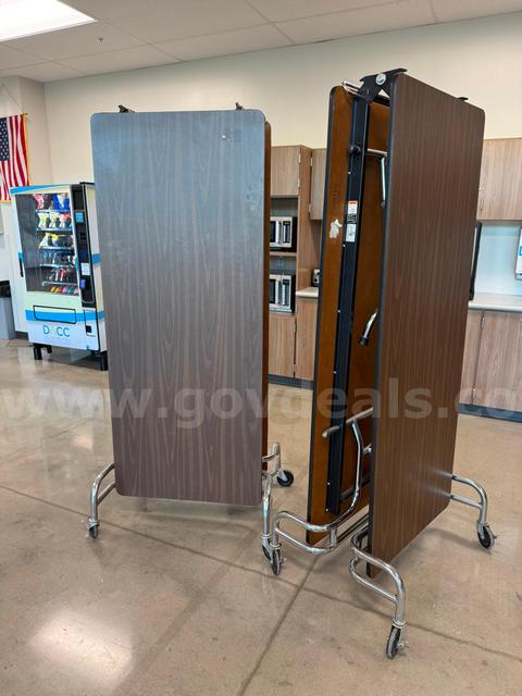 Lot of 2 Folding Cafeteria Tables on Casters