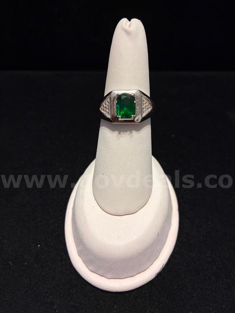Gorgeous, Men’s, Size 8, Rhodium Clad (Silver) Emerald, CZ, Diamond Cut Ring.