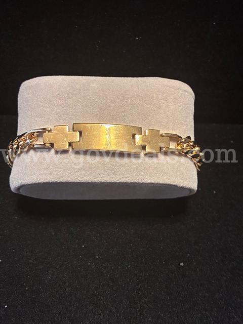 Beautiful, 8 3/4 Inch, Curb Link ID Bracelet W/Cross Connector, 24K Real Gold Filled.