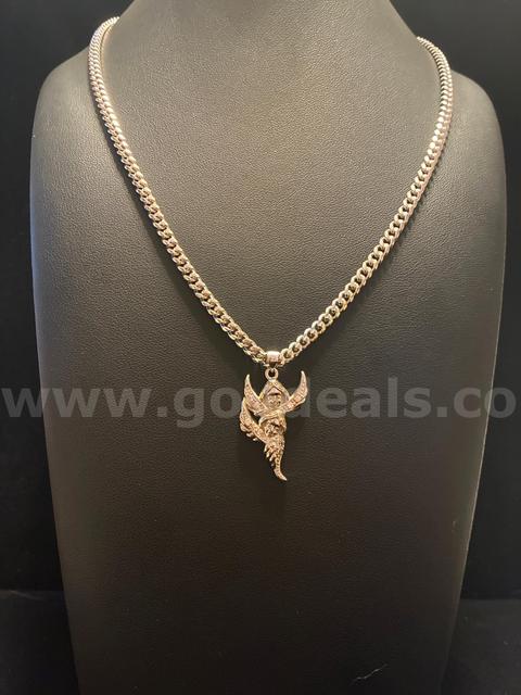 Gorgeous, Rhodium Clad (Silver) 19” Cuban Link Necklace W/ CZ Gemini Zodiac Pendant.