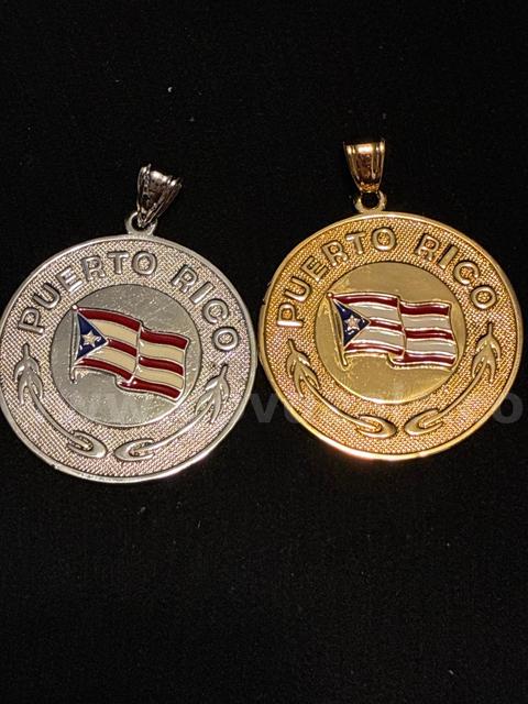 (1) Puerto Rico Pendant 24K Gold Filled and (1) Puerto Rico Rhodium Clad (Silver) Pendant
