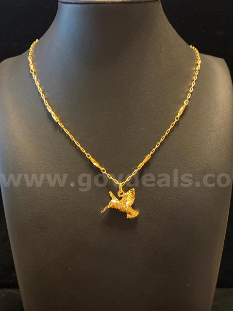 20" Dainty Necklace & Humming Pendant Set. 24K Real Gold Filled